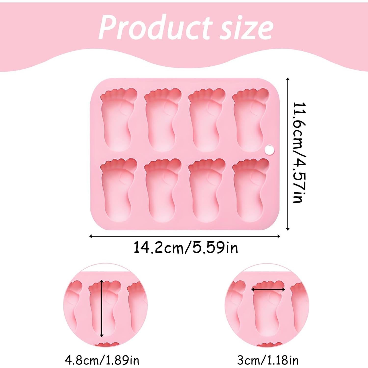 Molde de Silicona Rosa para Huellas de Bebé Fchil - 8 Cavidades