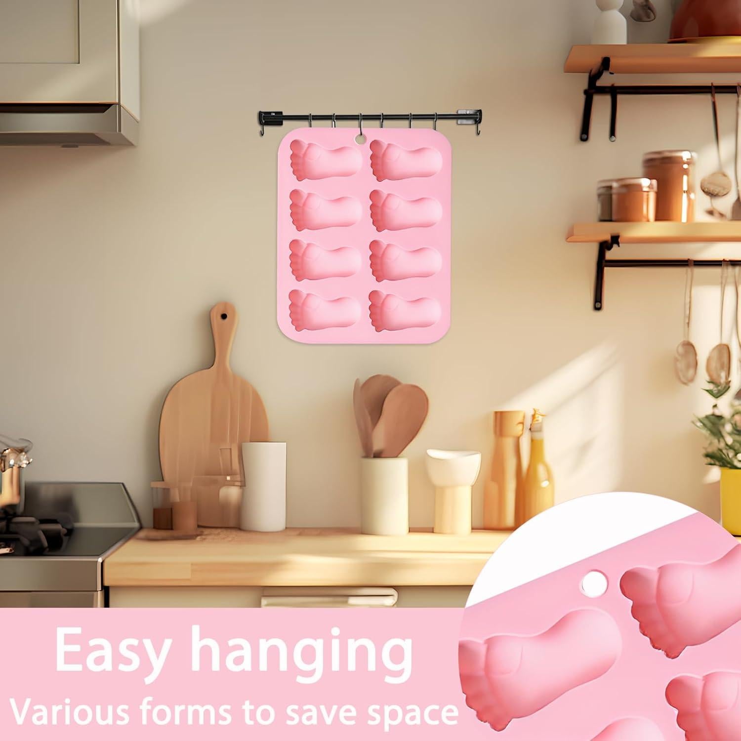 Molde de Silicona Rosa para Huellas de Bebé Fchil - 8 Cavidades