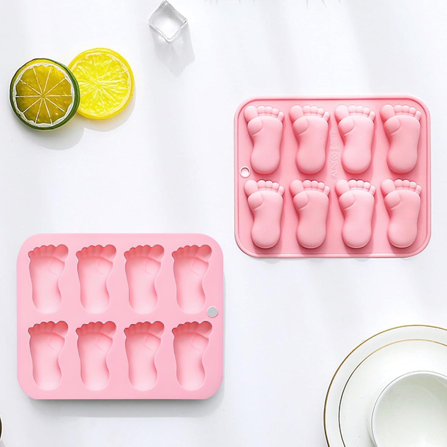 Molde de Silicona Rosa para Huellas de Bebé Fchil - 8 Cavidades