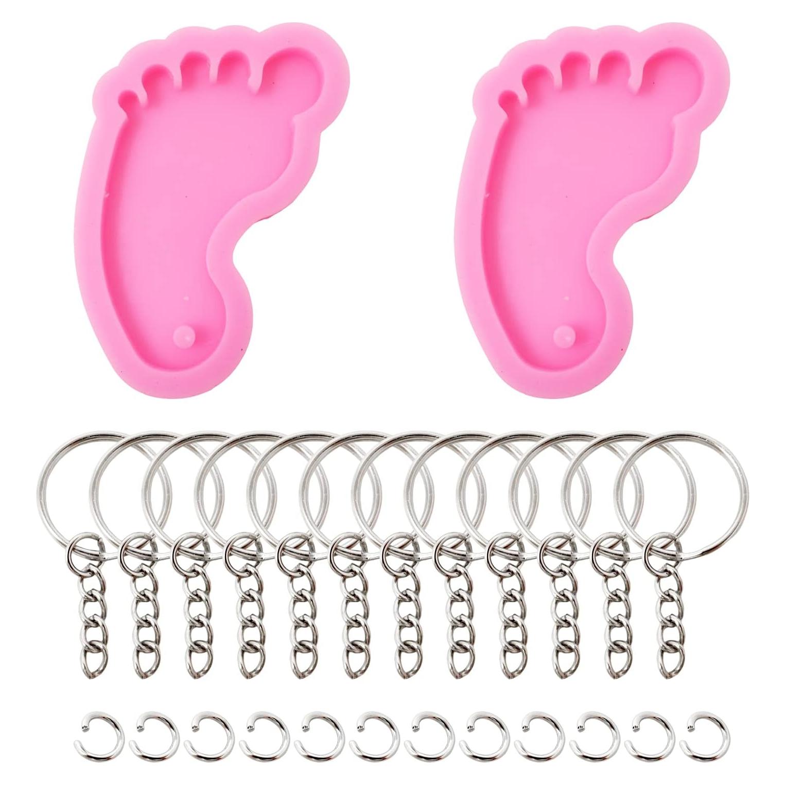 Moldes de Silicona Honbay 2PCS Pie 3D + 12 Llaveros Rosa