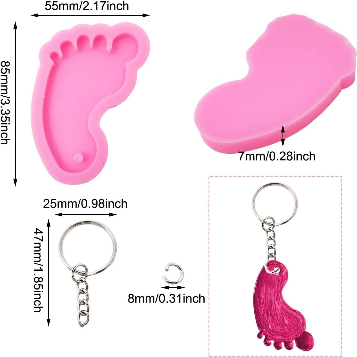 Moldes de Silicona Honbay 2PCS Pie 3D + 12 Llaveros Rosa