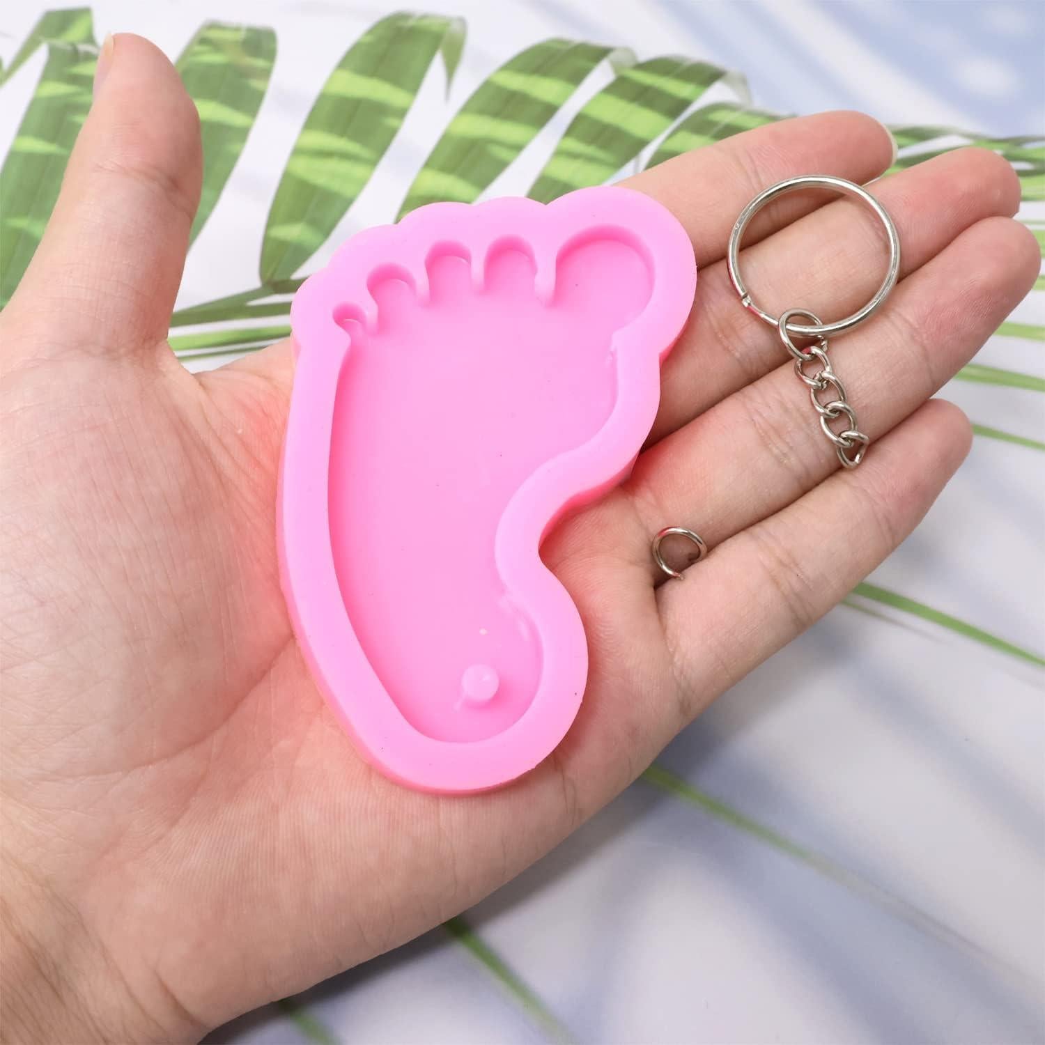 Moldes de Silicona Honbay 2PCS Pie 3D + 12 Llaveros Rosa