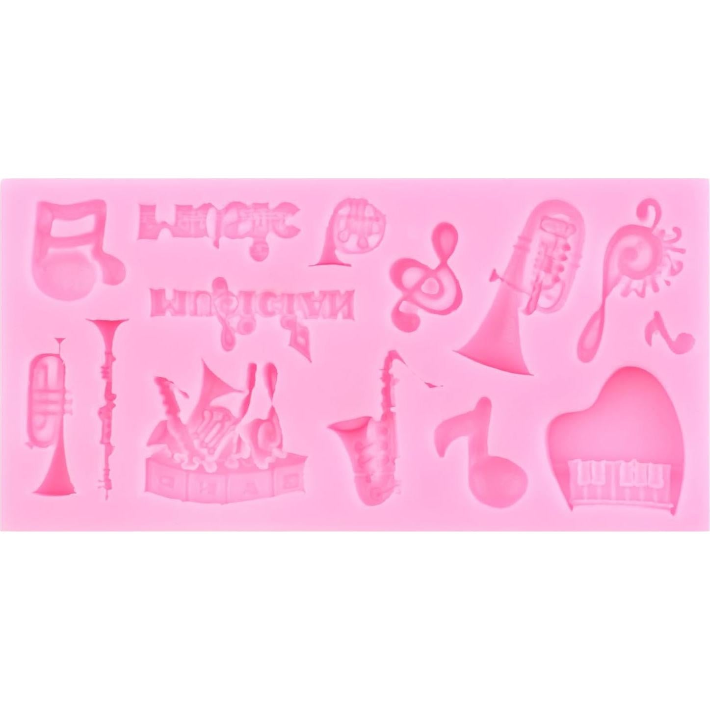 Music Note Fondant Mold Musical Instruments Silicone Mold Boombox Microphone Radio Guitar Molds For Cake Decorating Cupcake Topper Polymer Clay Candy Chocolate Gum Paste