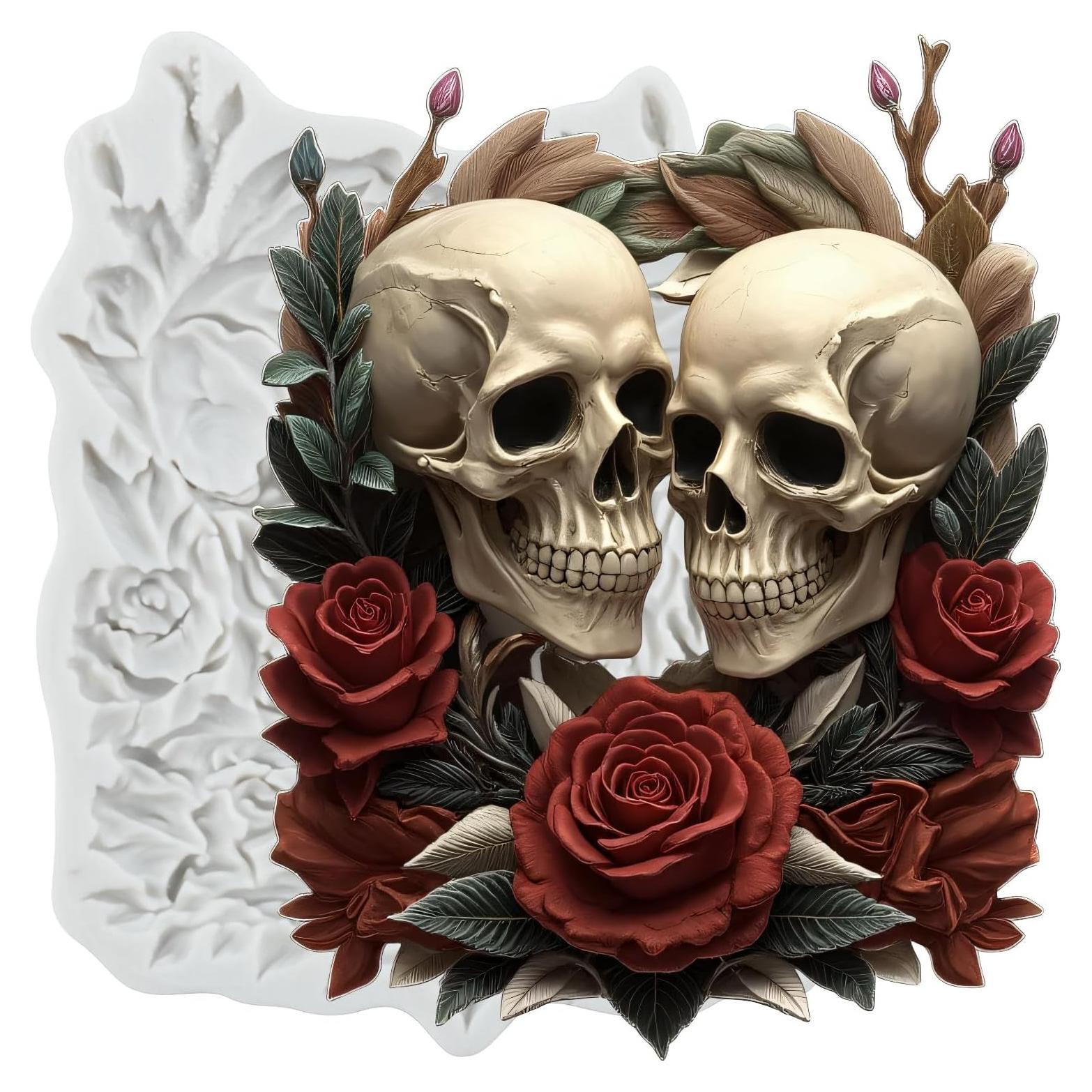 Halloween Skull Silicone Mold Rose Fondant Chocolate Molds for Cake Decoration Cupcake Toppers Candy Polymer Clay Gum Paste