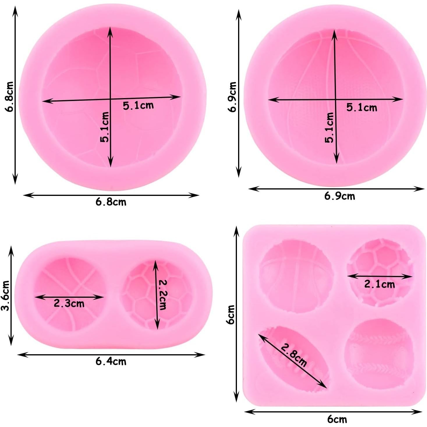 Set de 4 Moldes de Silicona para Pasteles ZiXiang - Fútbol, Baloncesto, Béisbol, Rugby