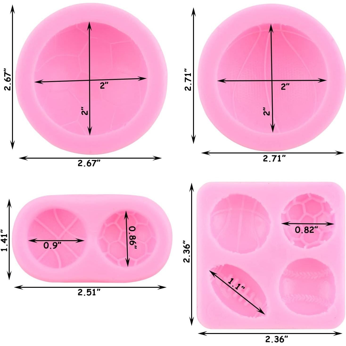 Set de 4 Moldes de Silicona para Pasteles ZiXiang - Fútbol, Baloncesto, Béisbol, Rugby