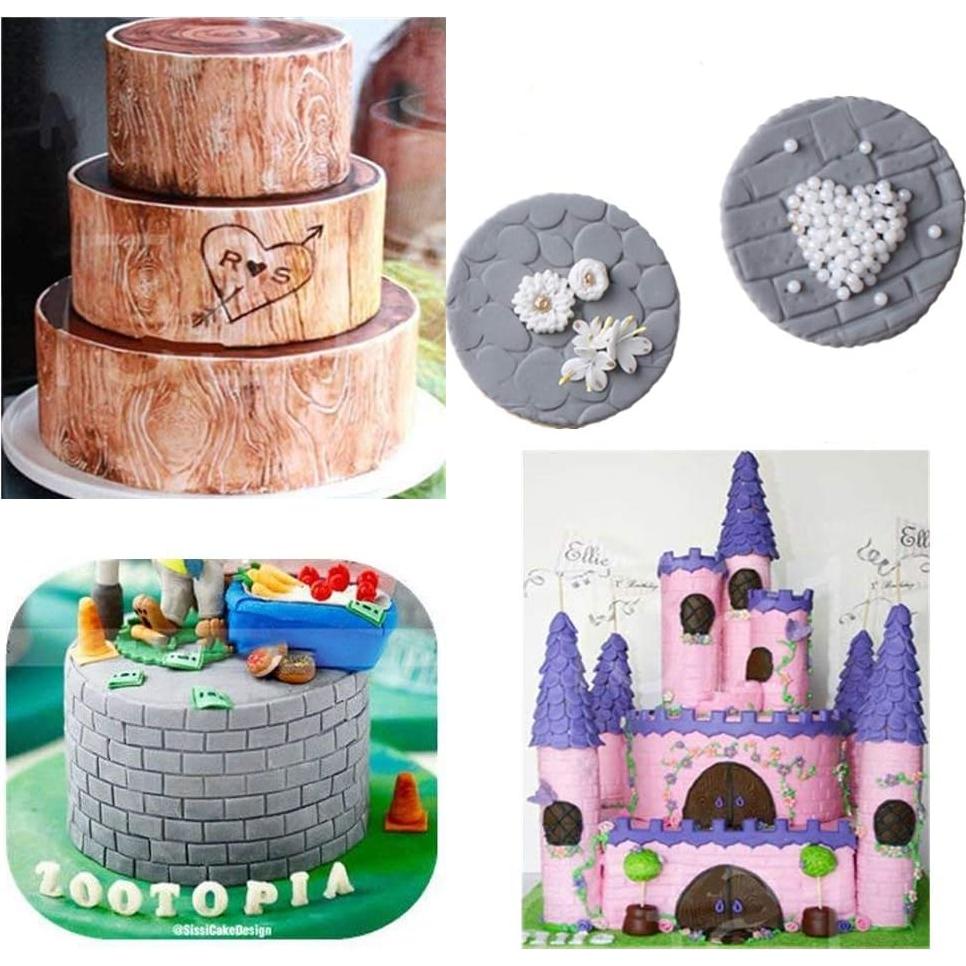 Moldes de Fondant JOERSH 6 Piezas Textura Madera Ladrillo