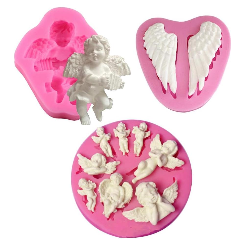 Set de 3 Moldes de Silicona HiParty Mini Ángel Bebé Rosa
