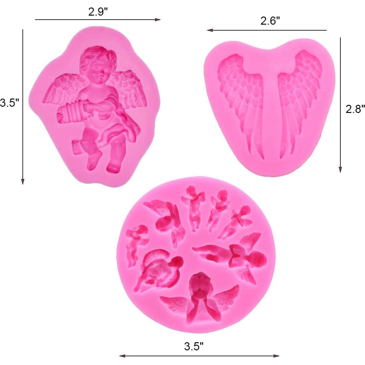 Set de 3 Moldes de Silicona HiParty Mini Ángel Bebé Rosa