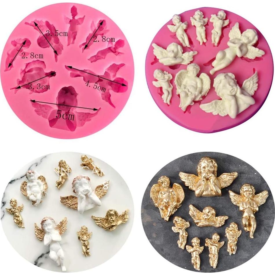 Set de 3 Moldes de Silicona HiParty Mini Ángel Bebé Rosa