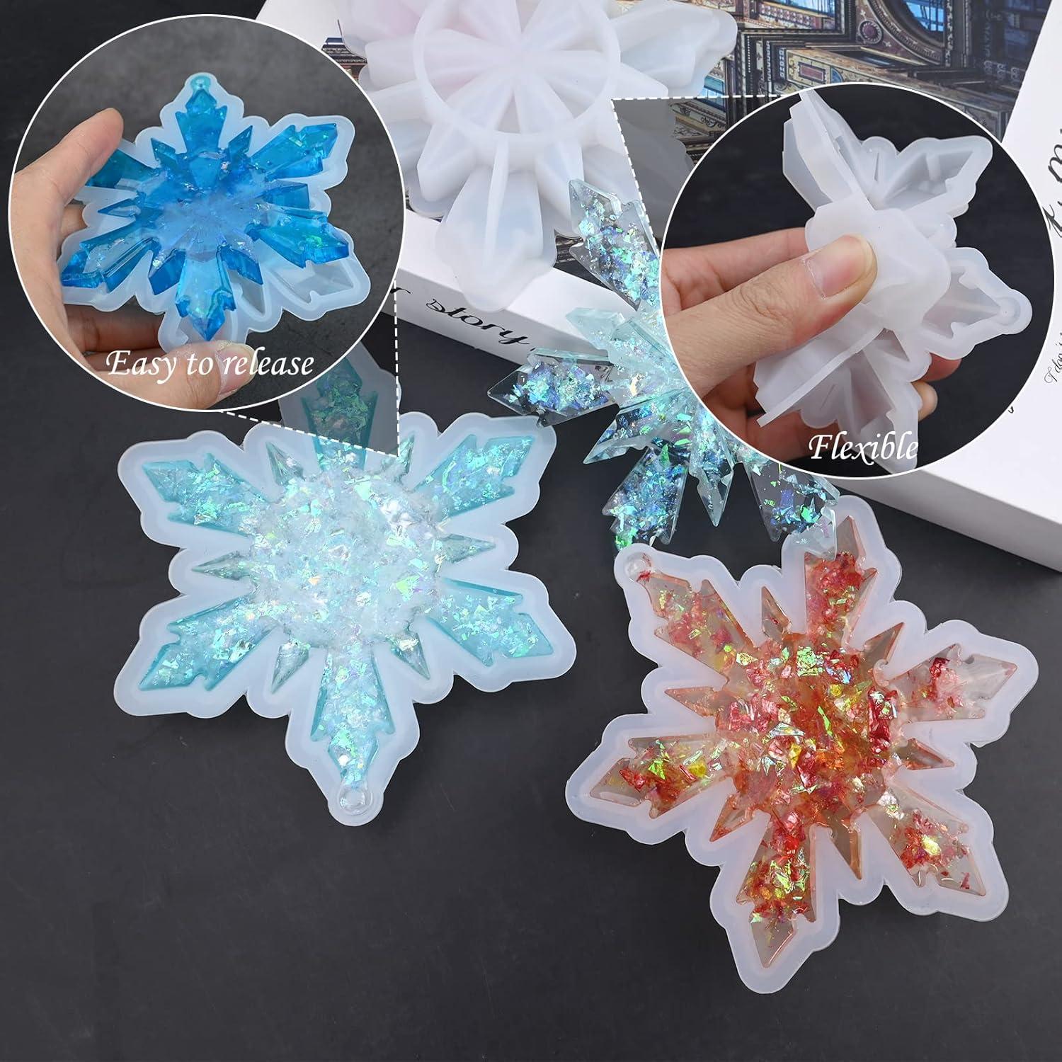 Moldes de Resina de Navidad HUAKENER - 4 Piezas Copo de Nieve