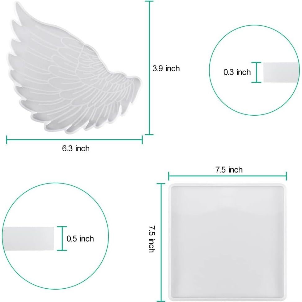 Juego de Moldes de Silicona Smays para Resina - Alas de Ángel y Cuadrado Grande