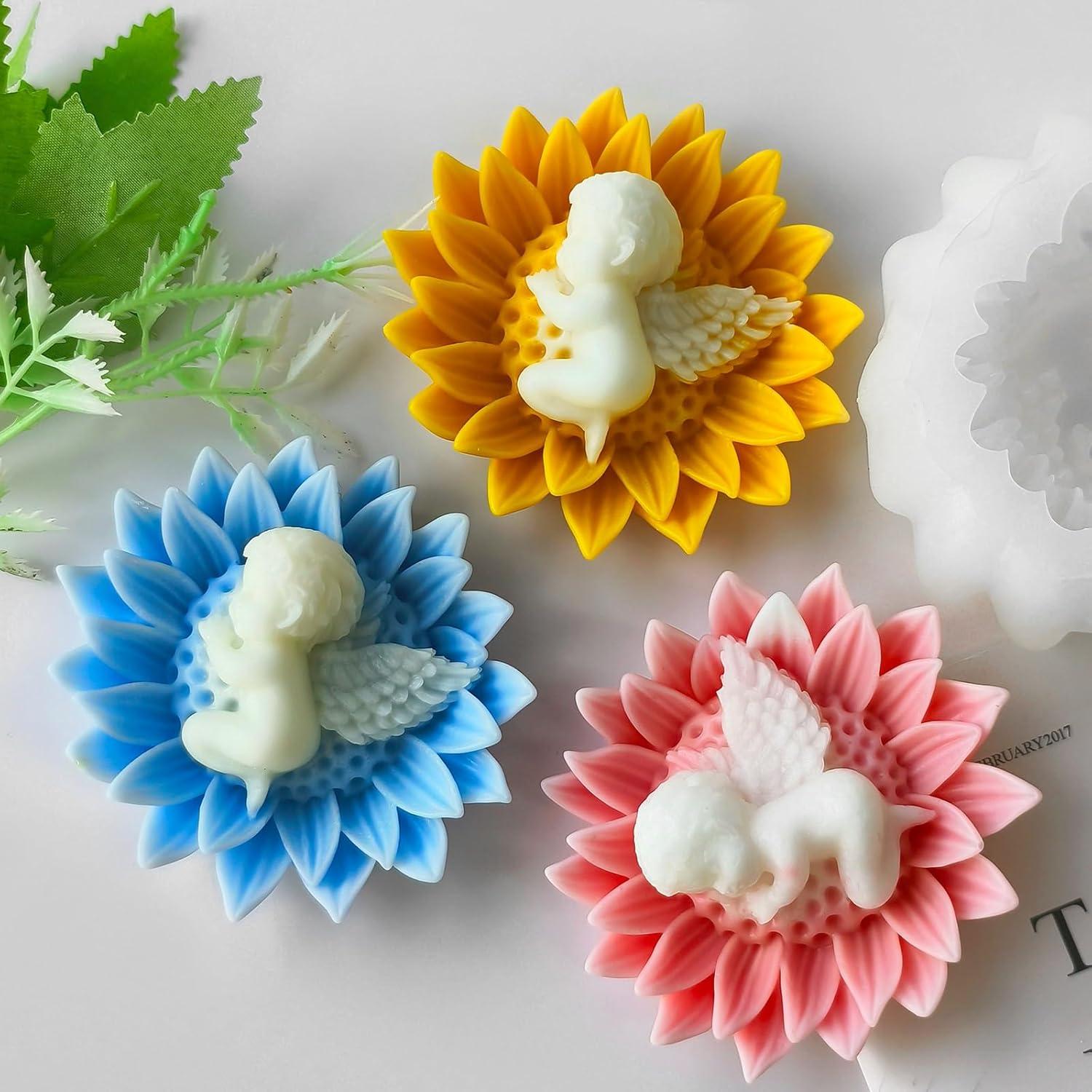 Molde de Silicona para Velas ZQYSING Ángel Bebé Girasol 9x8cm