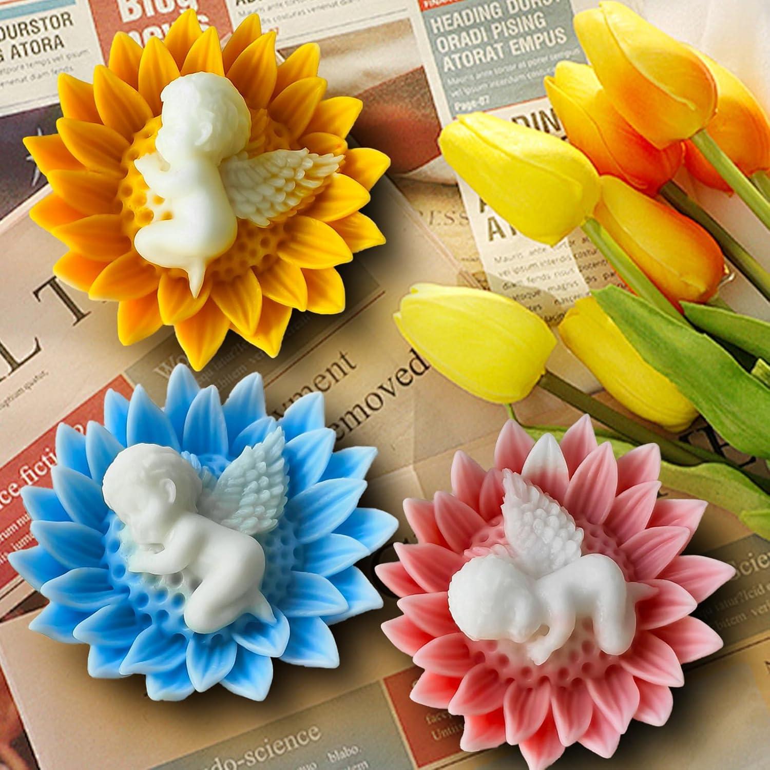 Molde de Silicona para Velas ZQYSING Ángel Bebé Girasol 9x8cm