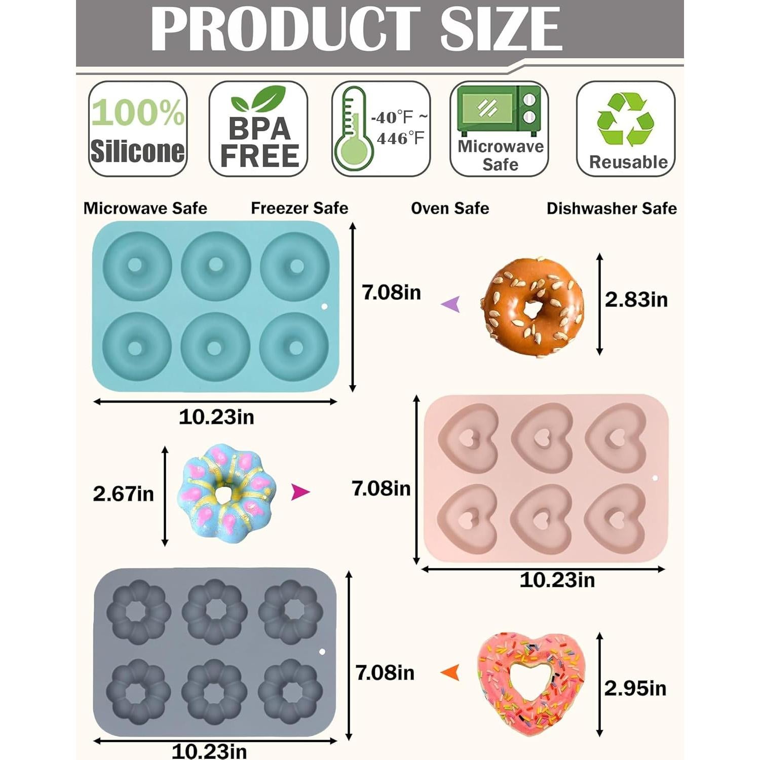 Set de 3 Moldes de Silicona para Donuts LGQUK - Antiadherente