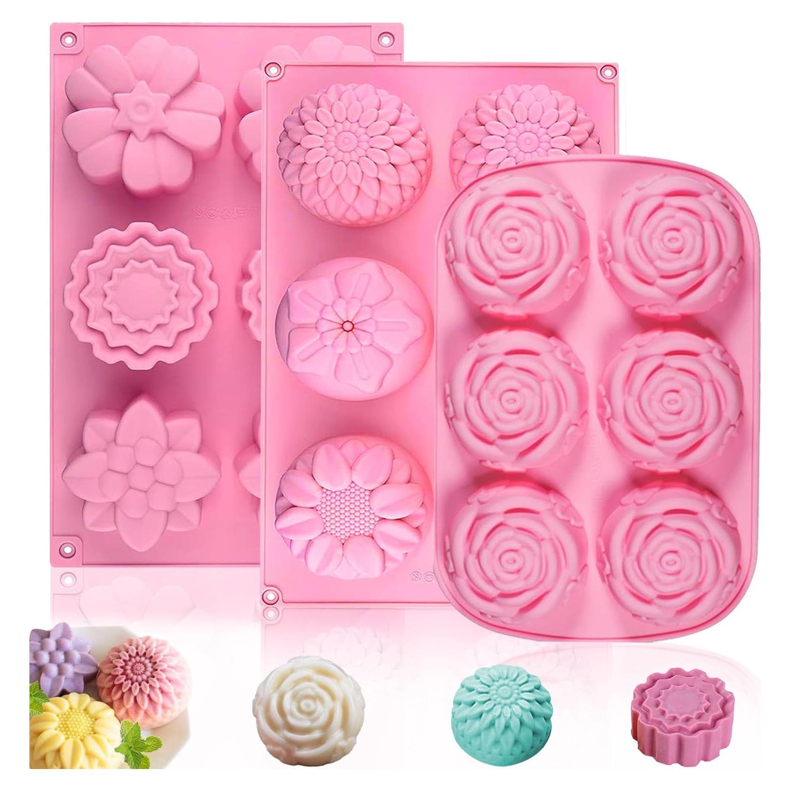 Juego de 3 Moldes de Silicona para Jabón JIIVORS - Flores