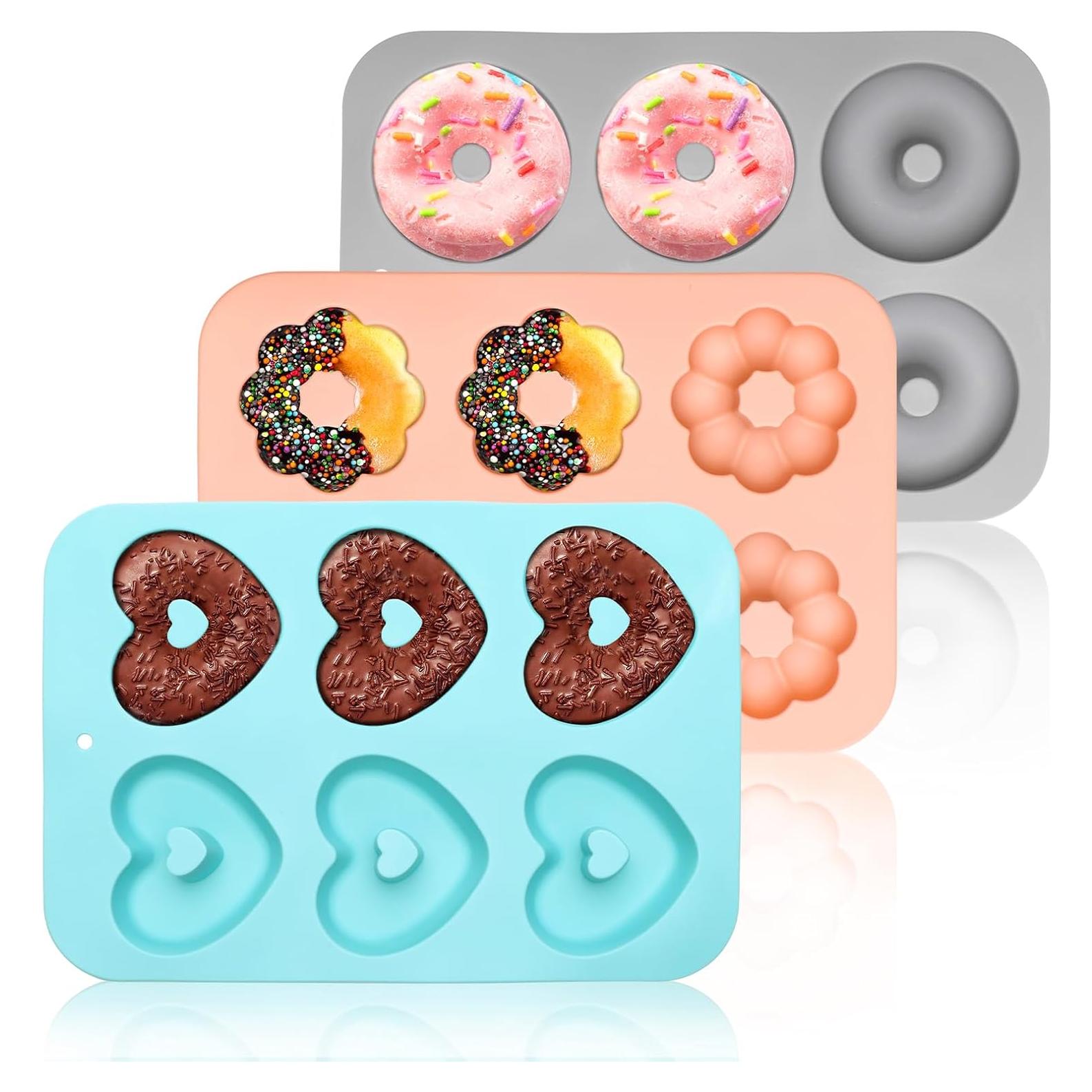 Paquete de 3 Moldes de Silicona para Donas Bettoor - Corazón, Calabaza, Redonda