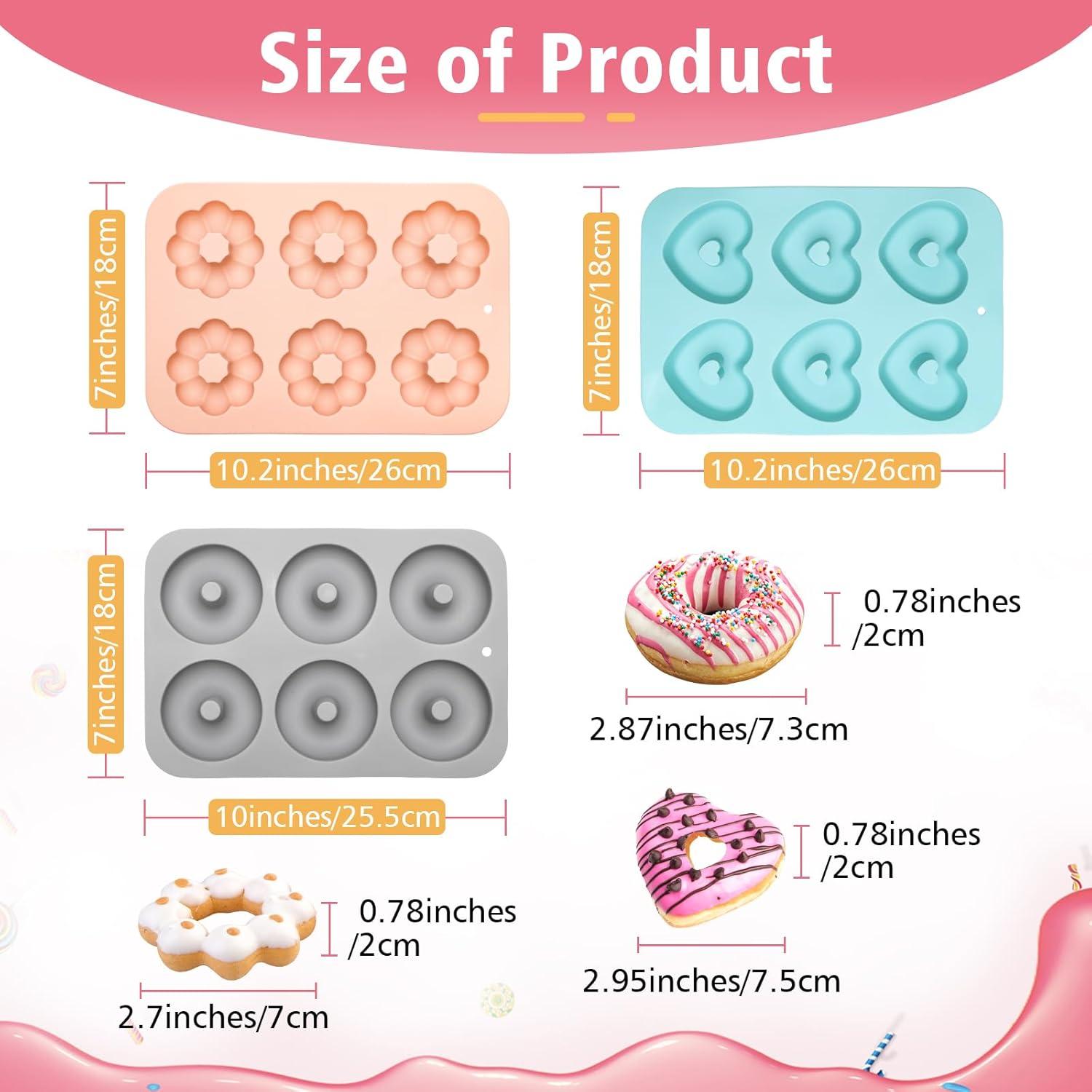 Paquete de 3 Moldes de Silicona para Donas Bettoor - Corazón, Calabaza, Redonda