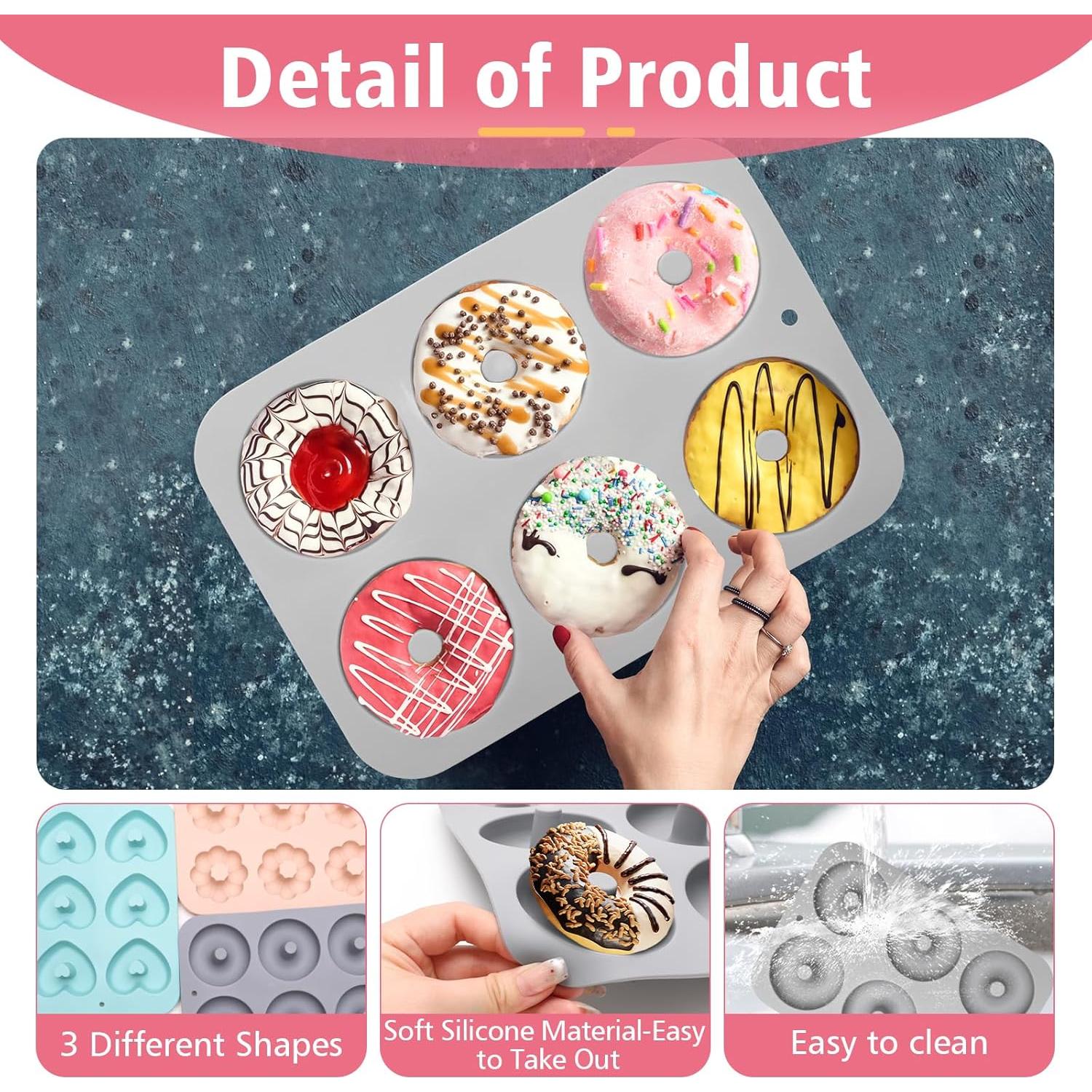 Paquete de 3 Moldes de Silicona para Donas Bettoor - Corazón, Calabaza, Redonda