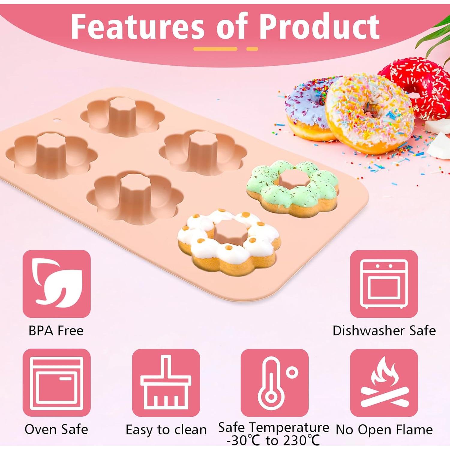 Paquete de 3 Moldes de Silicona para Donas Bettoor - Corazón, Calabaza, Redonda