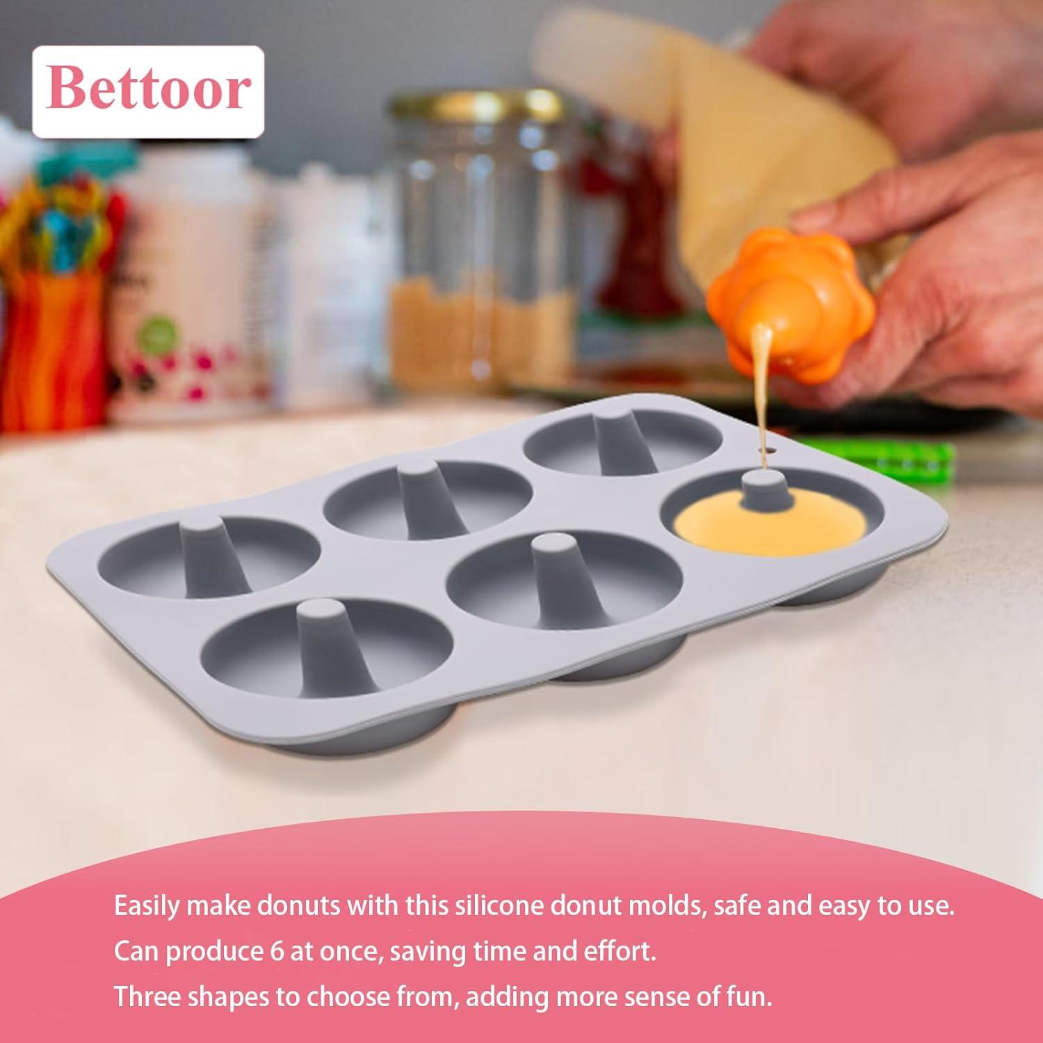 Paquete de 3 Moldes de Silicona para Donas Bettoor - Corazón, Calabaza, Redonda