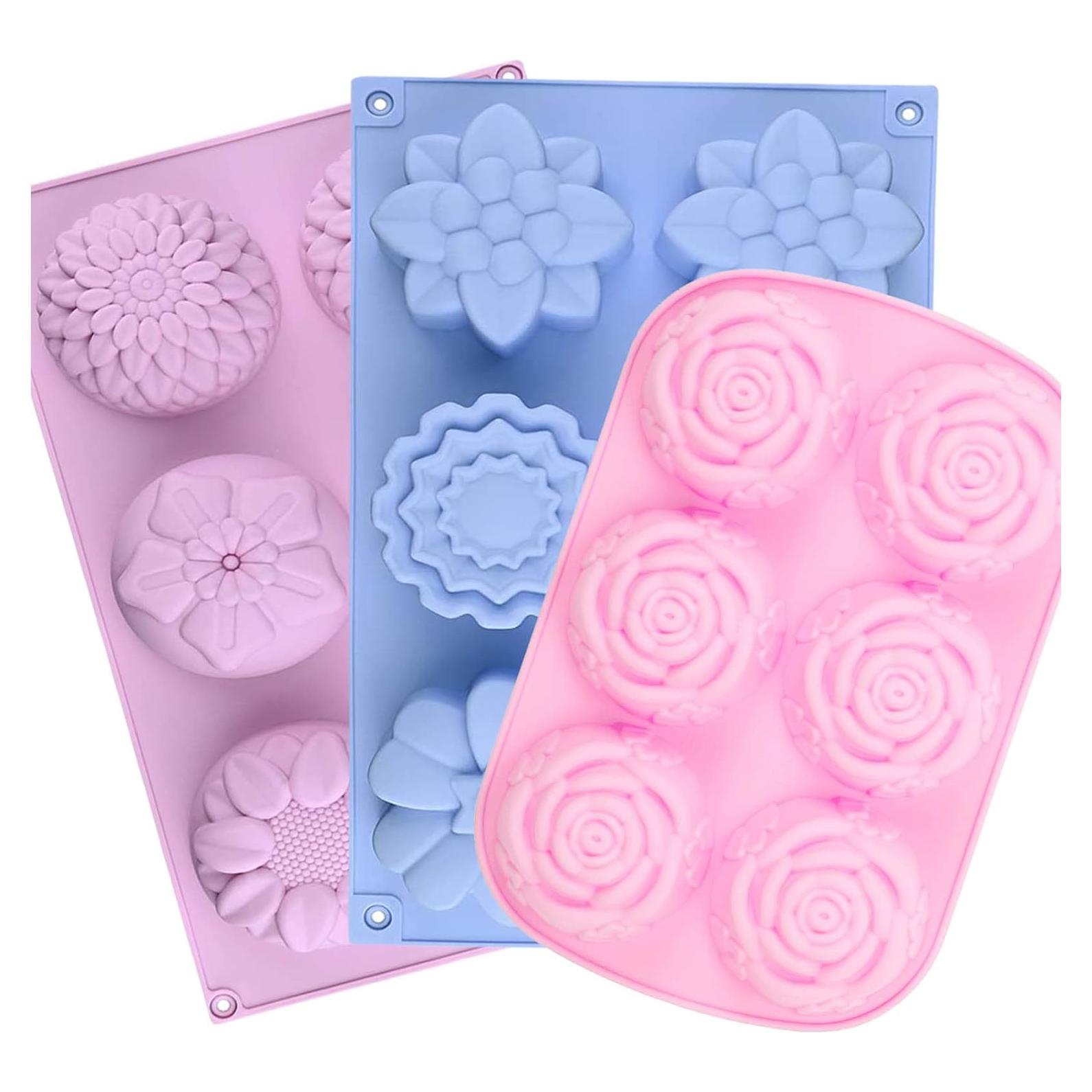 Moldes de Jabón de Silicona PSKJATIN 3PCS Flor 20.3x17.8cm