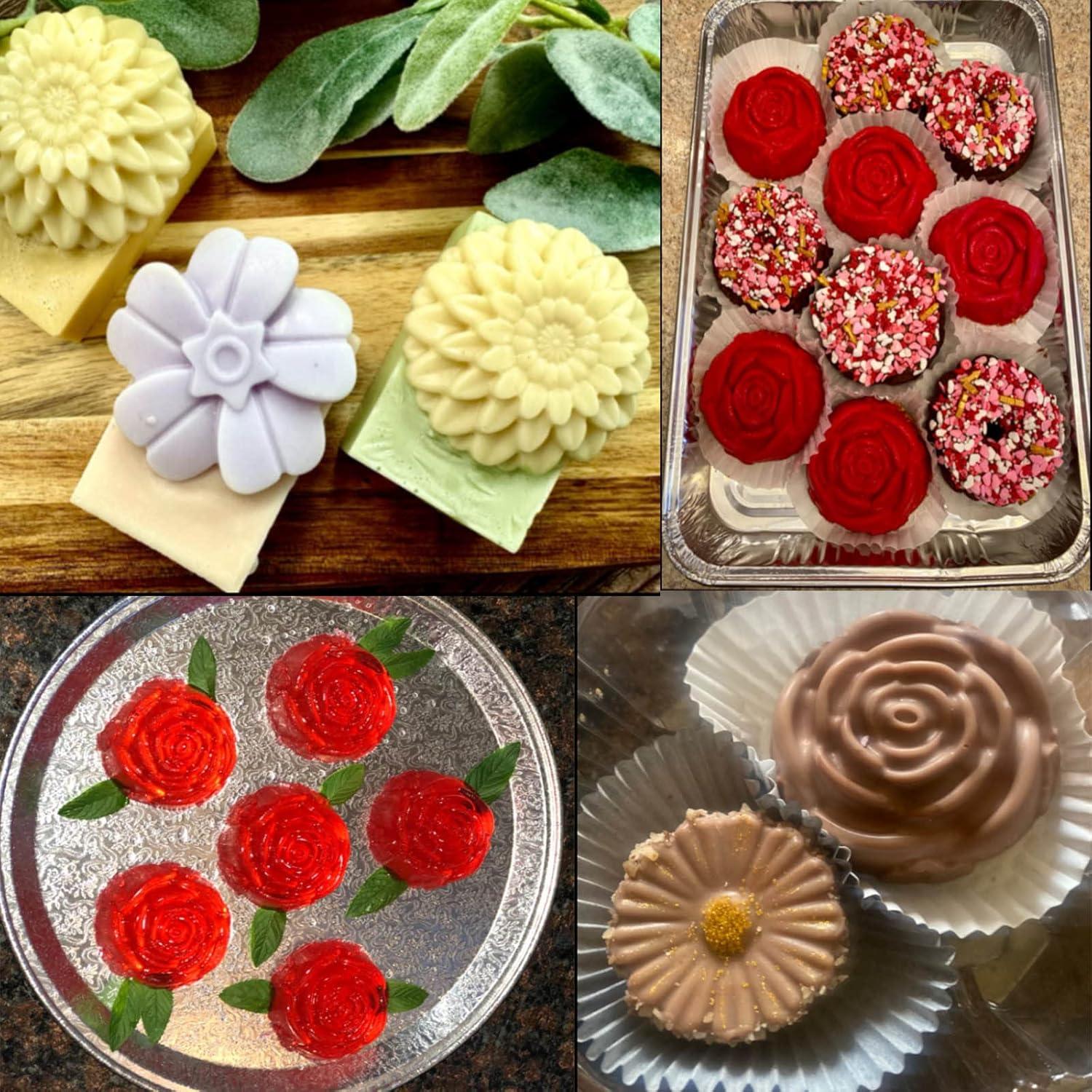 Moldes de Jabón de Silicona PSKJATIN 3PCS Flor 20.3x17.8cm