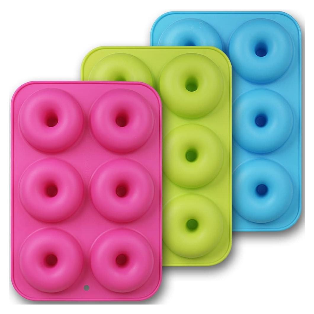 Moldes de Donut de Silicona homEdge - 3 Piezas, Verde, Rosa, Azul