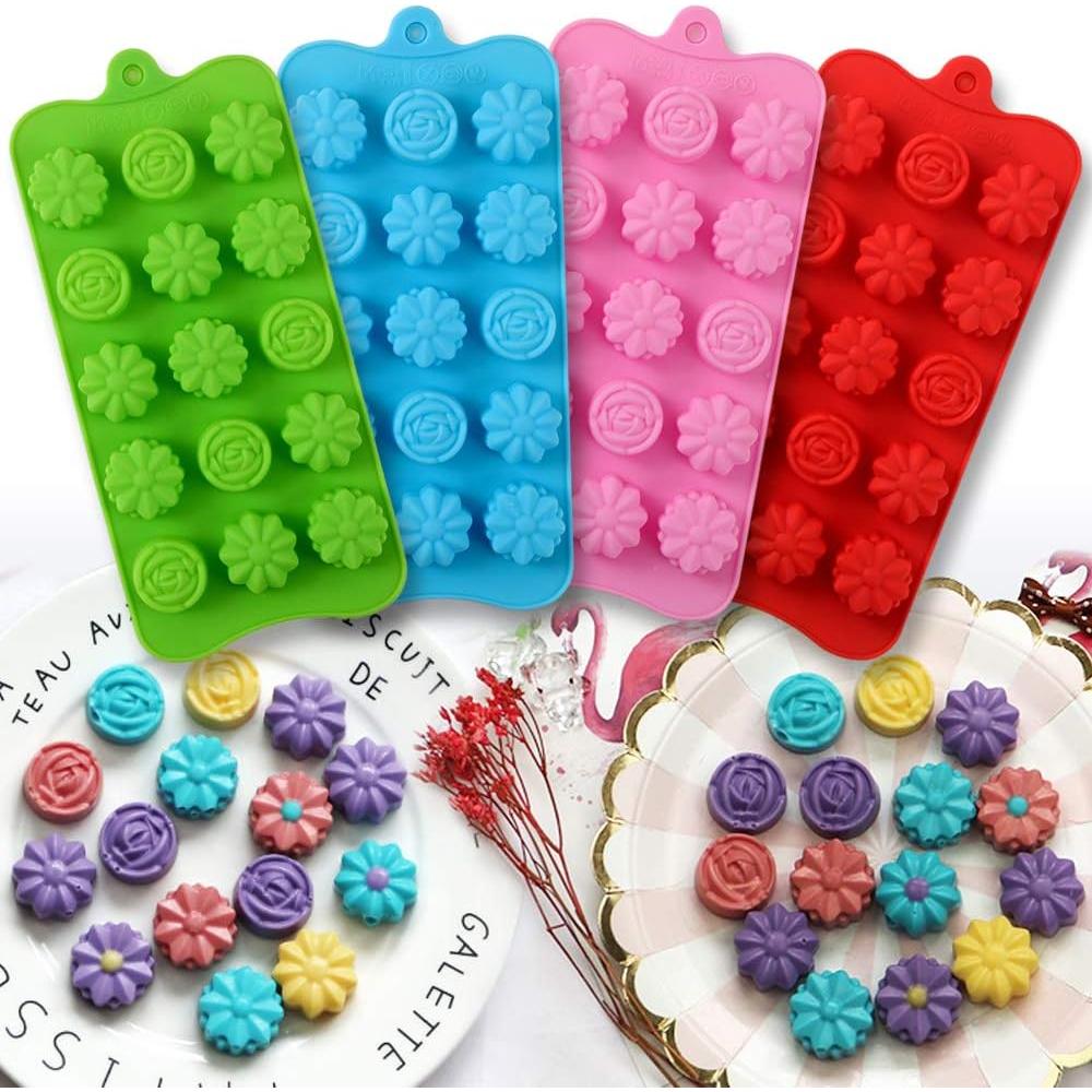 Moldes de Silicona en Forma de Flor Newk - 4 Paquetes de 15 Cavidades
