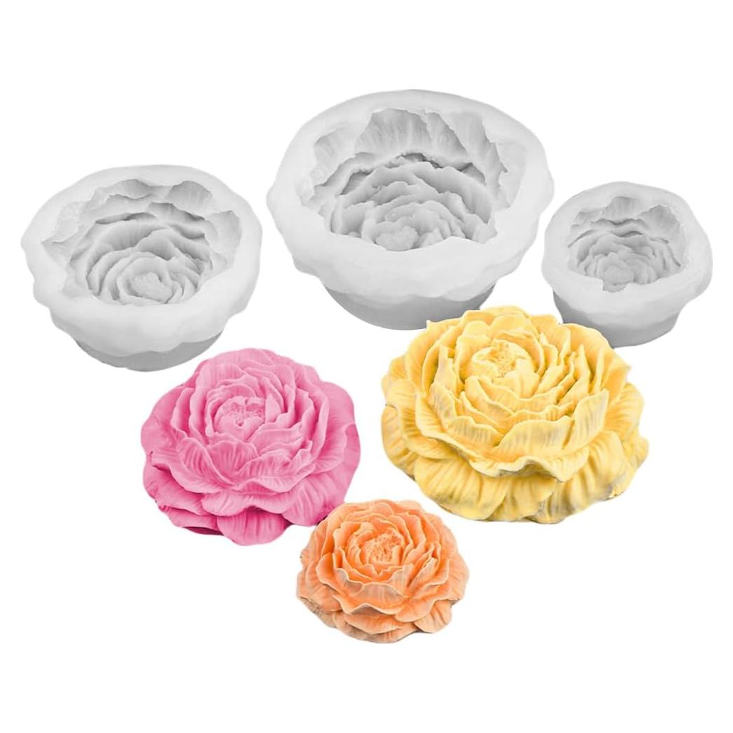Juego de Moldes de Silicona JIECHOGJ Flor Peonía 3 Tamaños