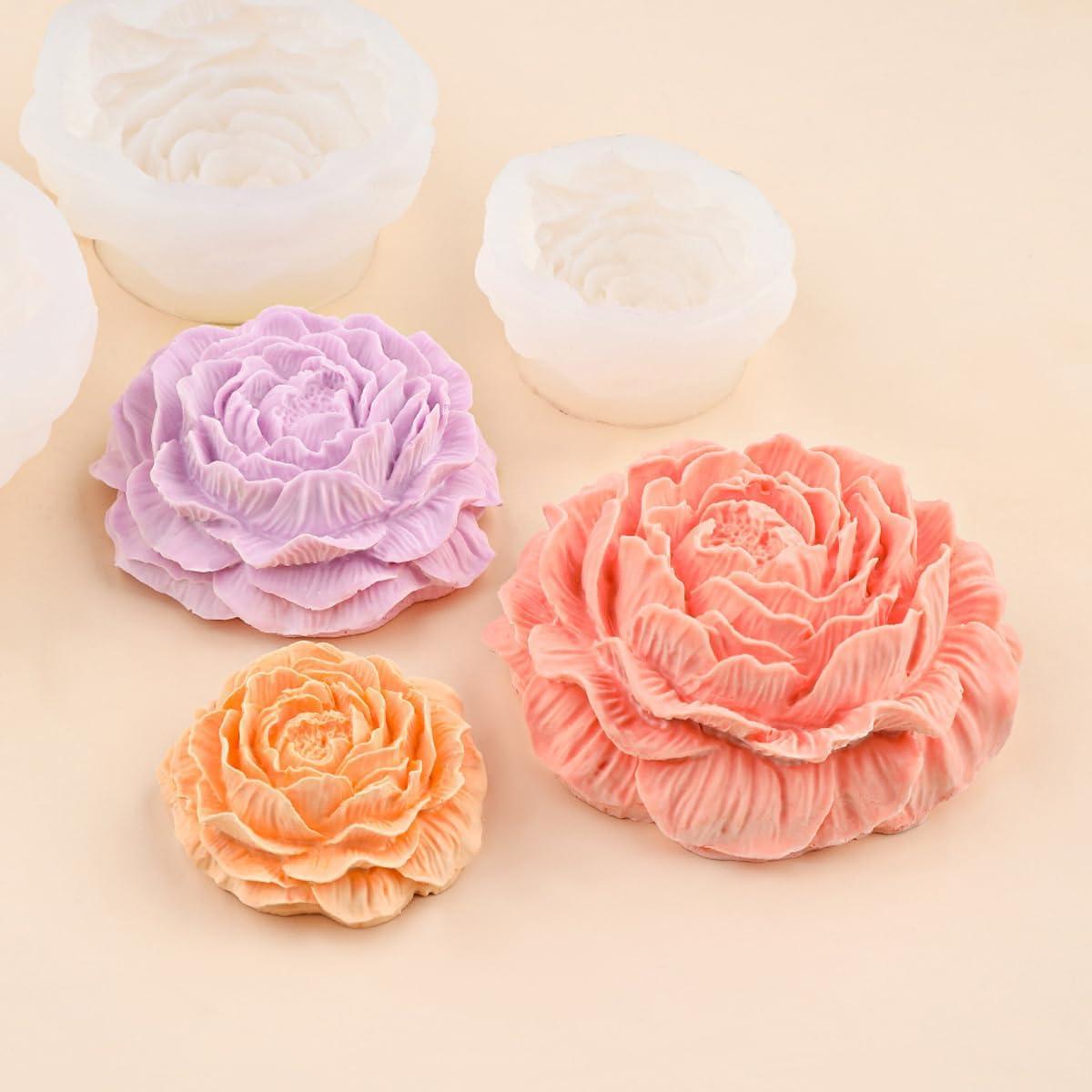 Juego de Moldes de Silicona JIECHOGJ Flor Peonía 3 Tamaños