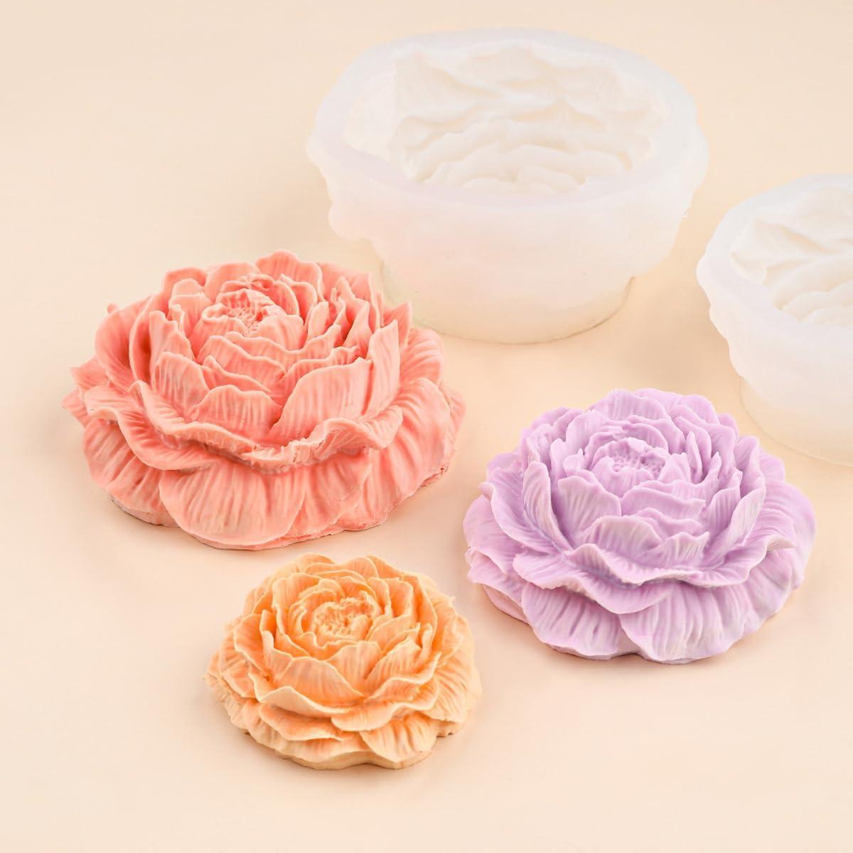 Juego de Moldes de Silicona JIECHOGJ Flor Peonía 3 Tamaños