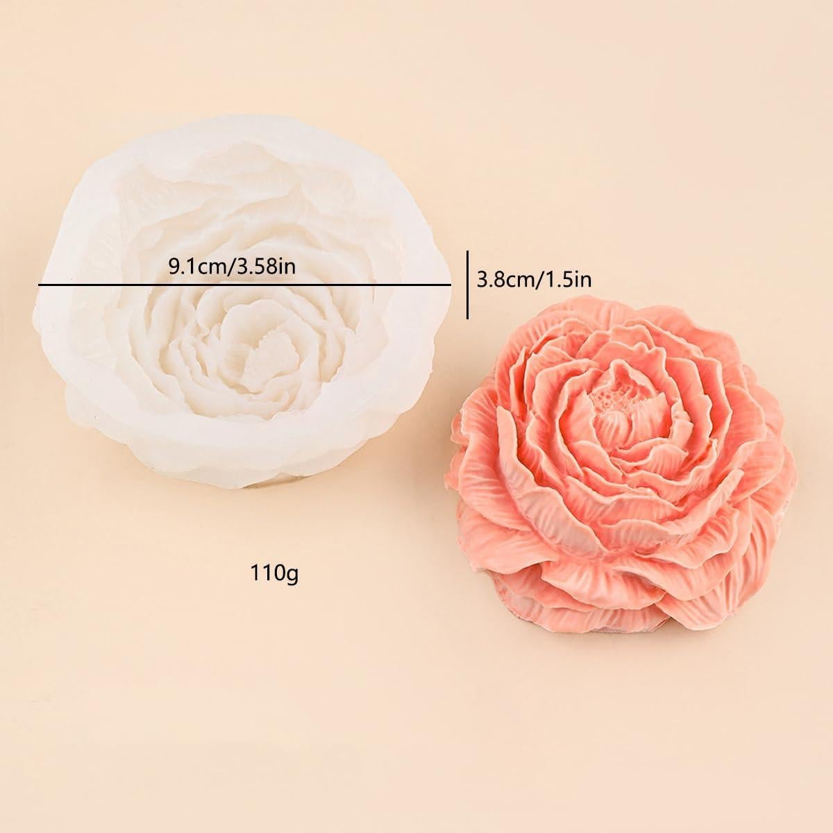 Juego de Moldes de Silicona JIECHOGJ Flor Peonía 3 Tamaños