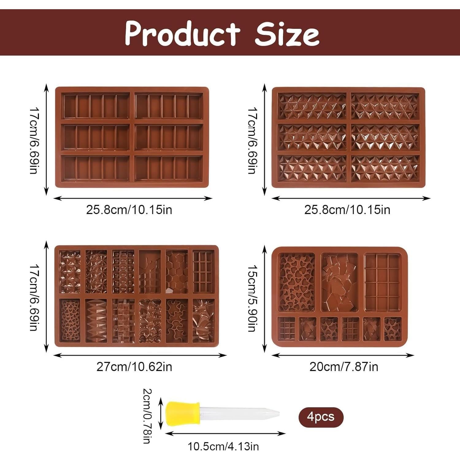 4 Moldes de Chocolate Silicona Hoxxu 20.4x15 cm Antiadhesivos