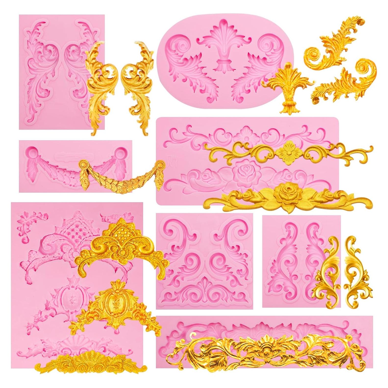 Set de Moldes de Silicona Caregene para Fondant Barroco 8 Piezas