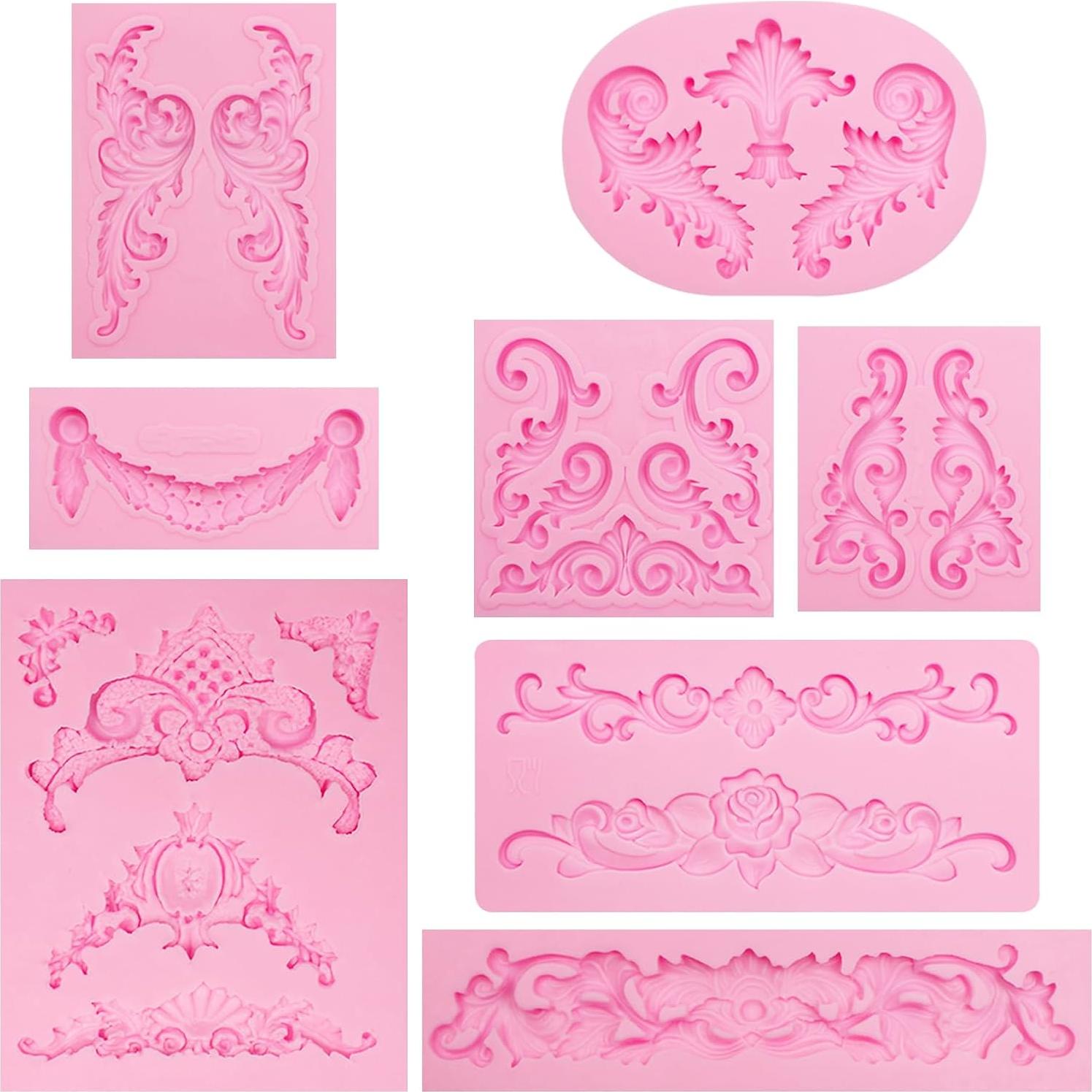 Set de Moldes de Silicona Caregene para Fondant Barroco 8 Piezas