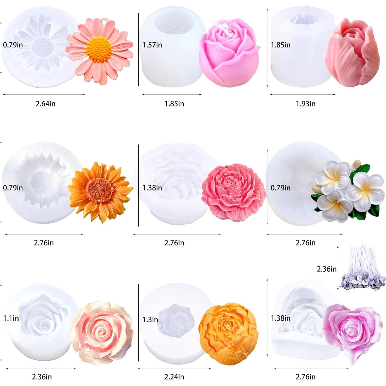 9 Moldes de Silicona para Velas Flores Aifong - 50 Mechas
