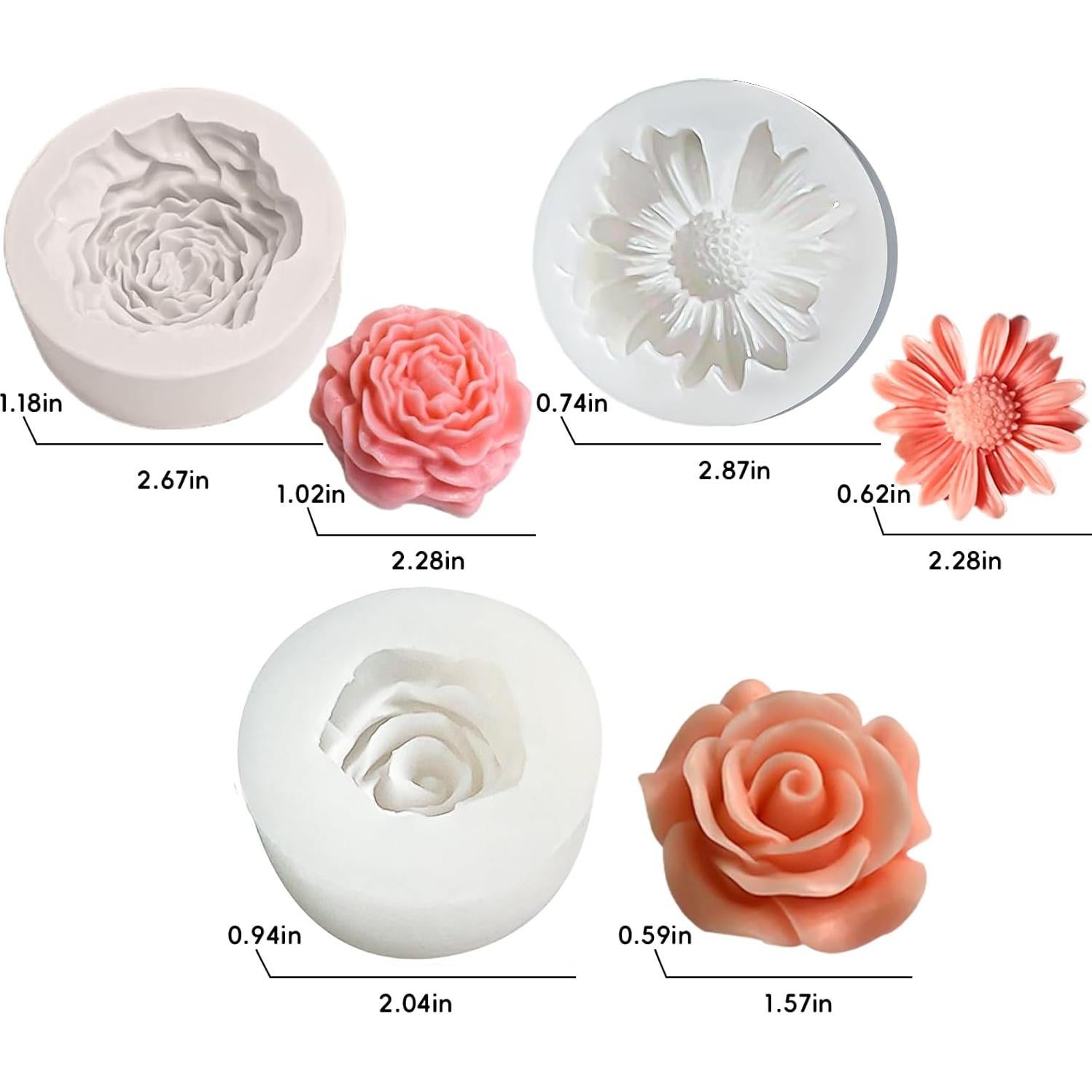 Juego de 3 Moldes de Silicona para Velas ZPARNO - Flores