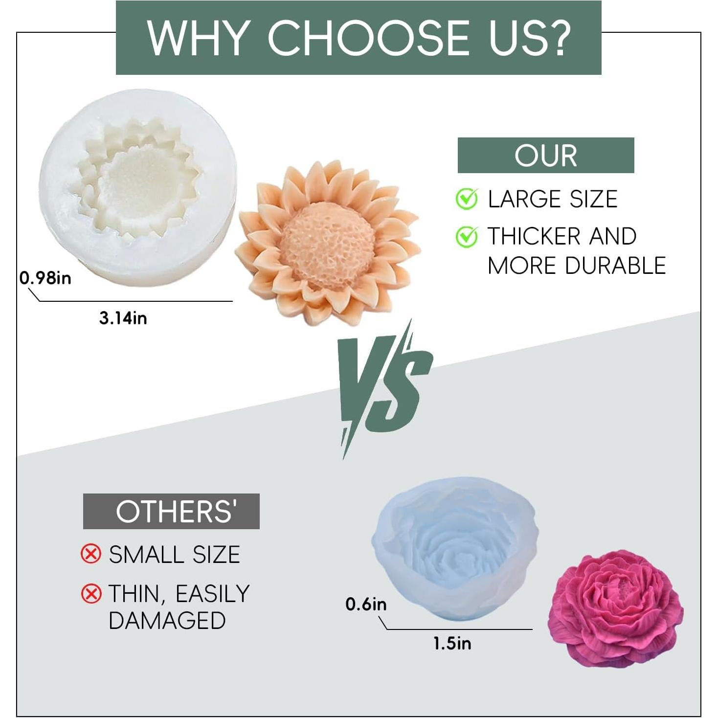 Juego de 3 Moldes de Silicona para Velas ZPARNO - Flores