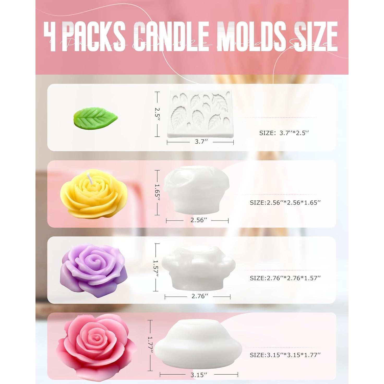 Set de 4 Moldes de Silicona para Flores Arxonis - Grande, Mediano, Pequeño y Hoja