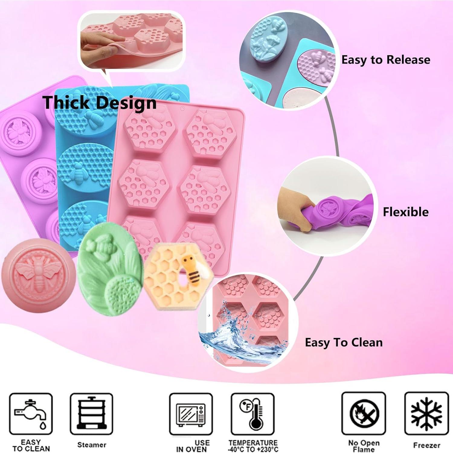 Paquete de 3 Moldes de Silicona para Jabón JIIVORS - Abeja