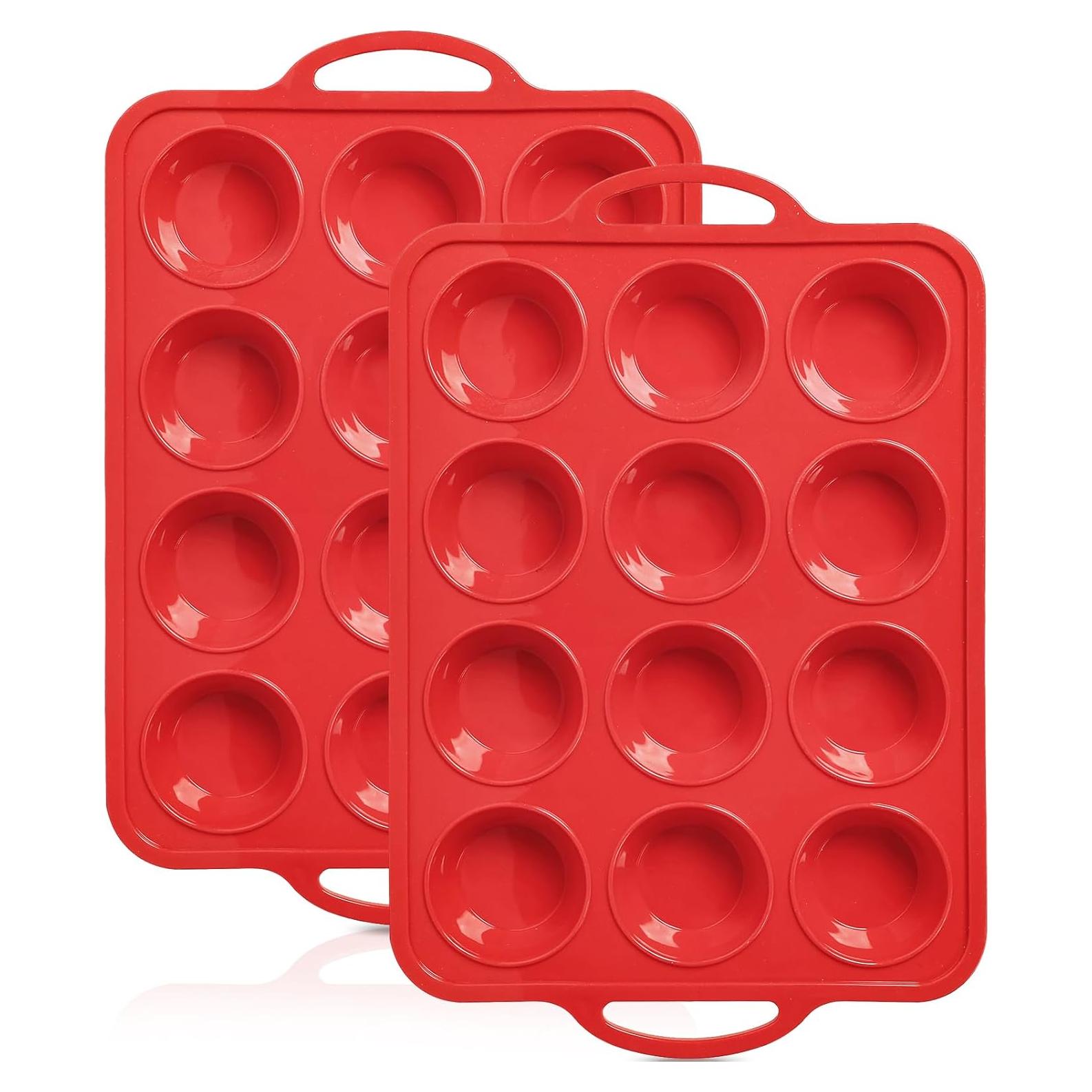 Molde de Silicona para Muffins Foepoge 12 Tazas Rojo