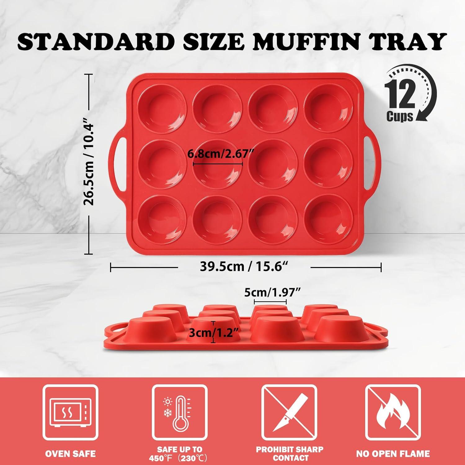 Molde de Silicona para Muffins Foepoge 12 Tazas Rojo