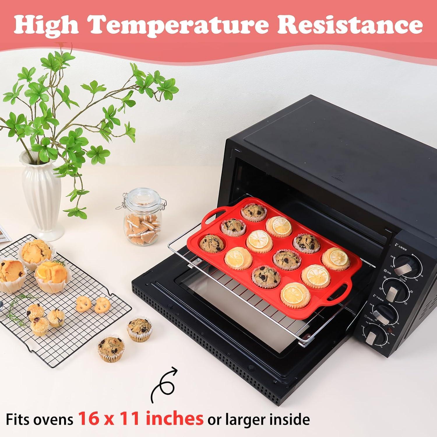 Molde de Silicona para Muffins Foepoge 12 Tazas Rojo