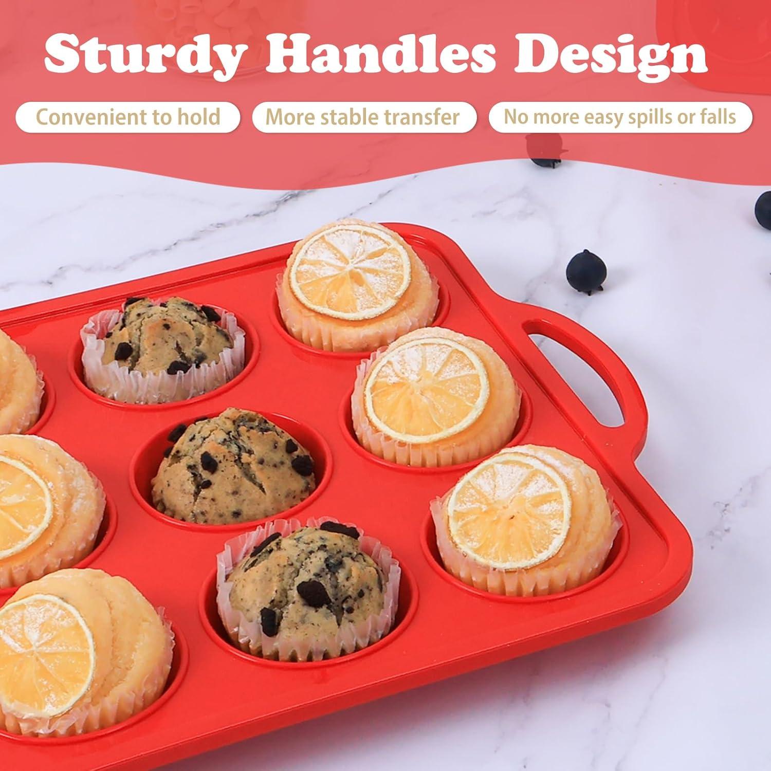 Molde de Silicona para Muffins Foepoge 12 Tazas Rojo