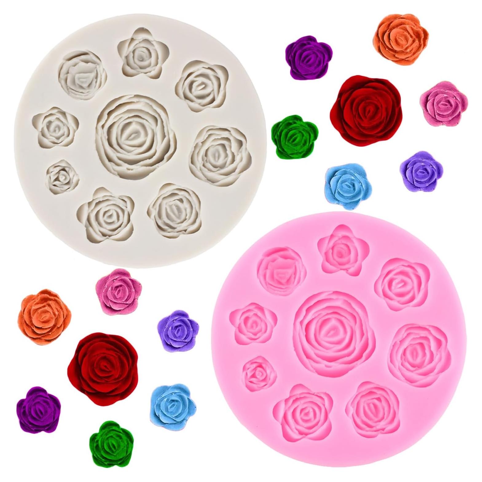 Molde de Silicona RFGHAC Flor de Rosa 2 Pcs 9.5 cm