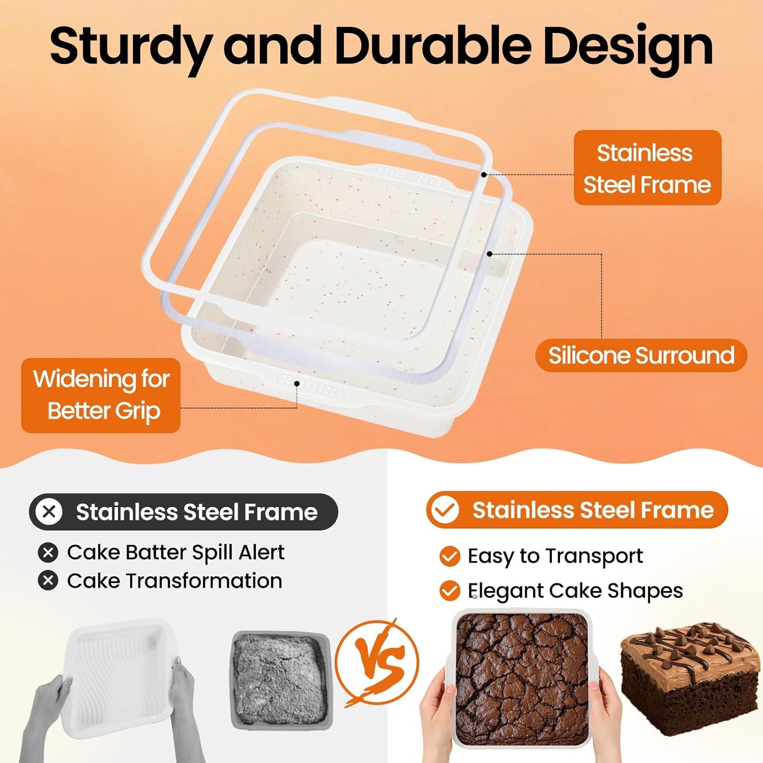 Molde Cuadrado de Silicona SJ 20.32 cm Antiadherente Juego de 2