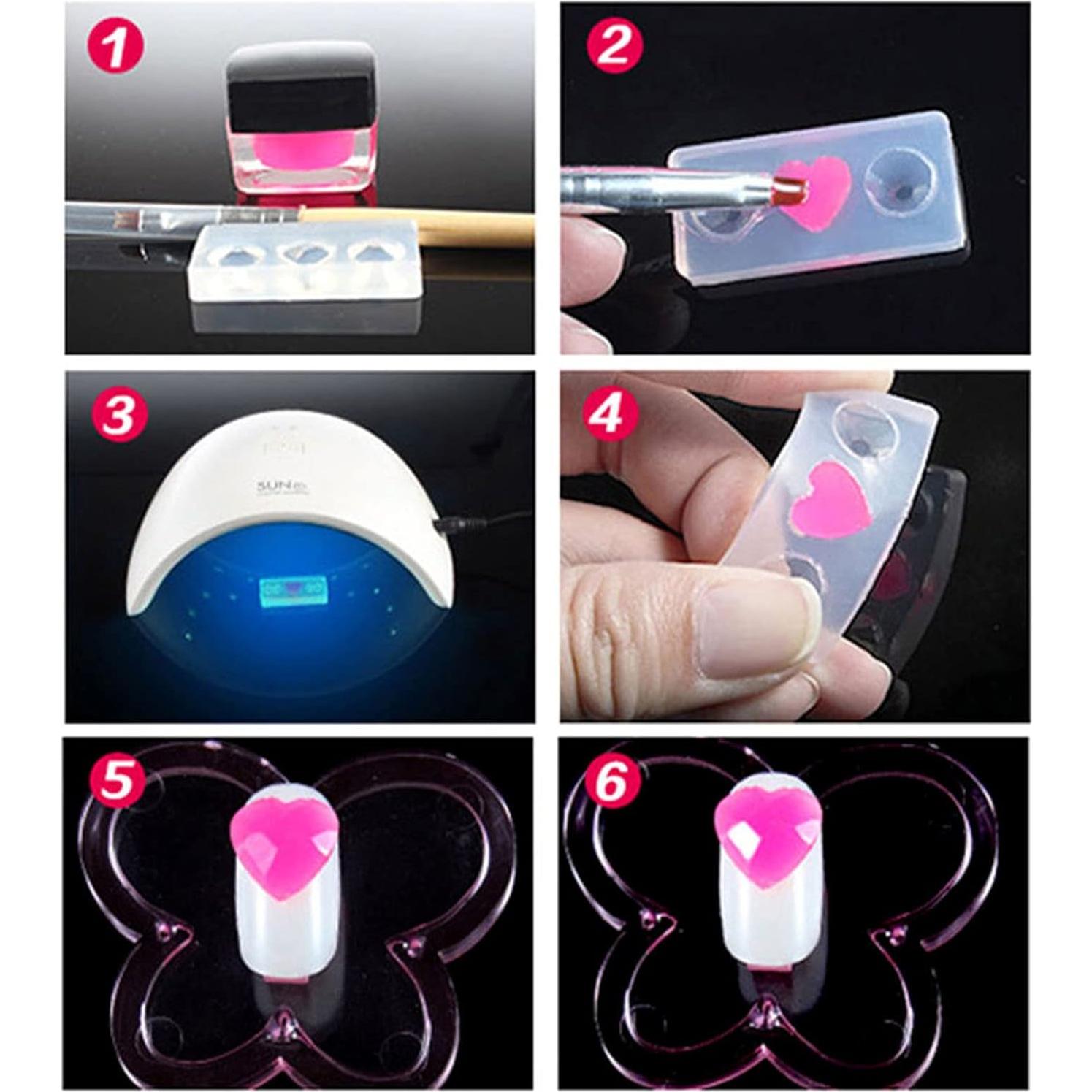 15 Moldes de Silicona Corazón Facetados para Uñas DIY unahtinr