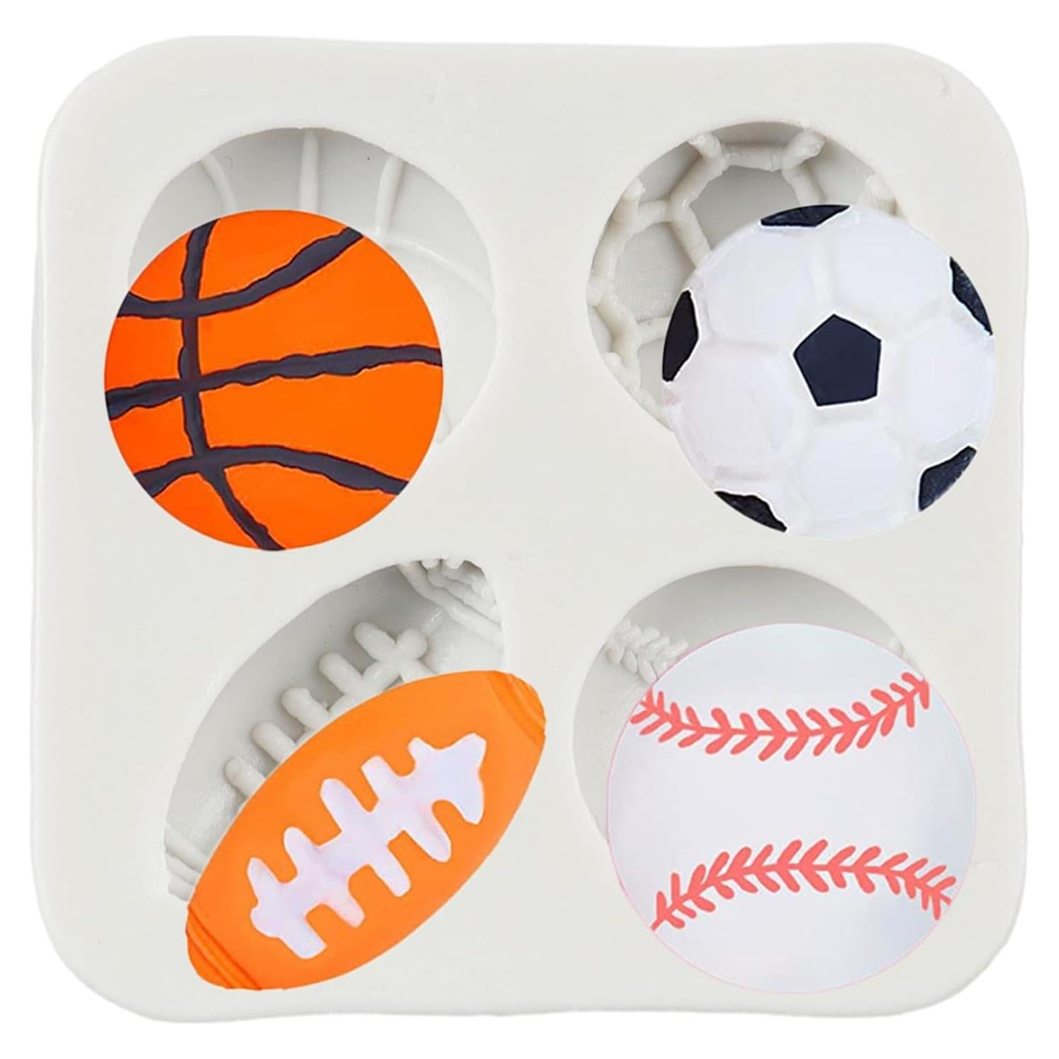 Ball Cake Decoration Silicone Molds Football Basketball Baseball Rugby Fondant Molds for Cake Decoration Chocolate Cupcake Topper Candy Polymer Clay Gum Paste