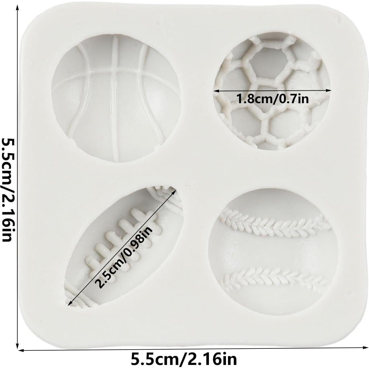 Ball Cake Decoration Silicone Molds Football Basketball Baseball Rugby Fondant Molds for Cake Decoration Chocolate Cupcake Topper Candy Polymer Clay Gum Paste